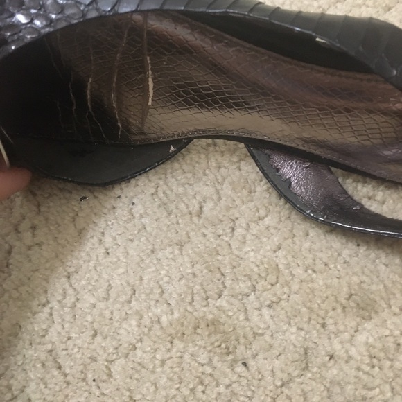 Sam Edelman Erica Flats Peep Toe Snakeskin Embossed Leather Slingback Black - Picture 12 of 13
